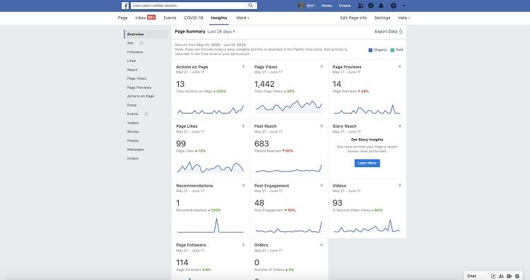 Facebook Insights metrics view