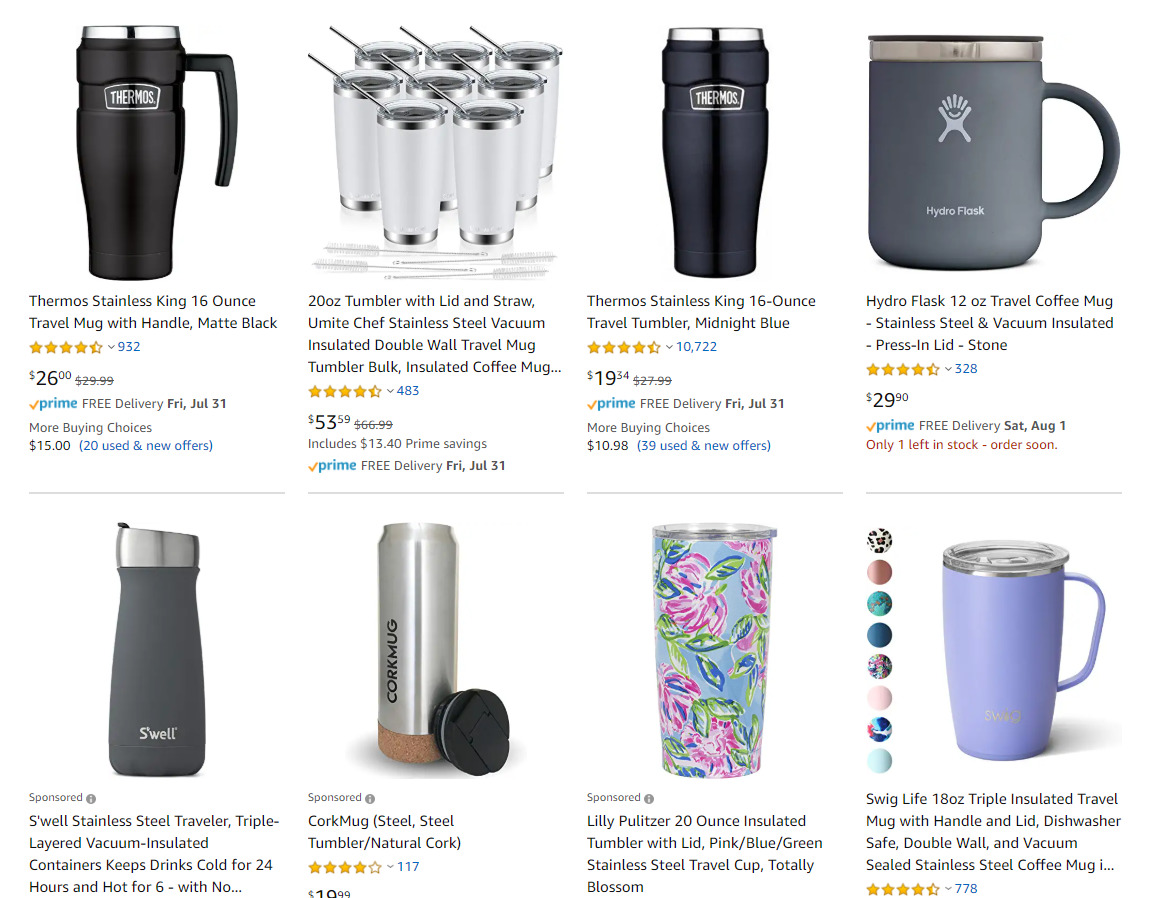 Image of mugs in Amazon search. 