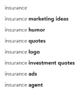 search suggestions on pinterest about insurance.