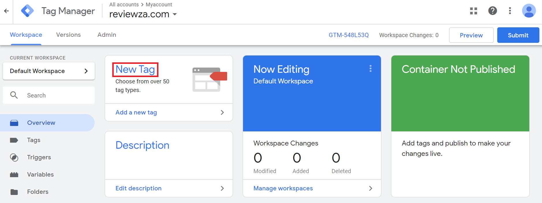 creating new tag on gtm.