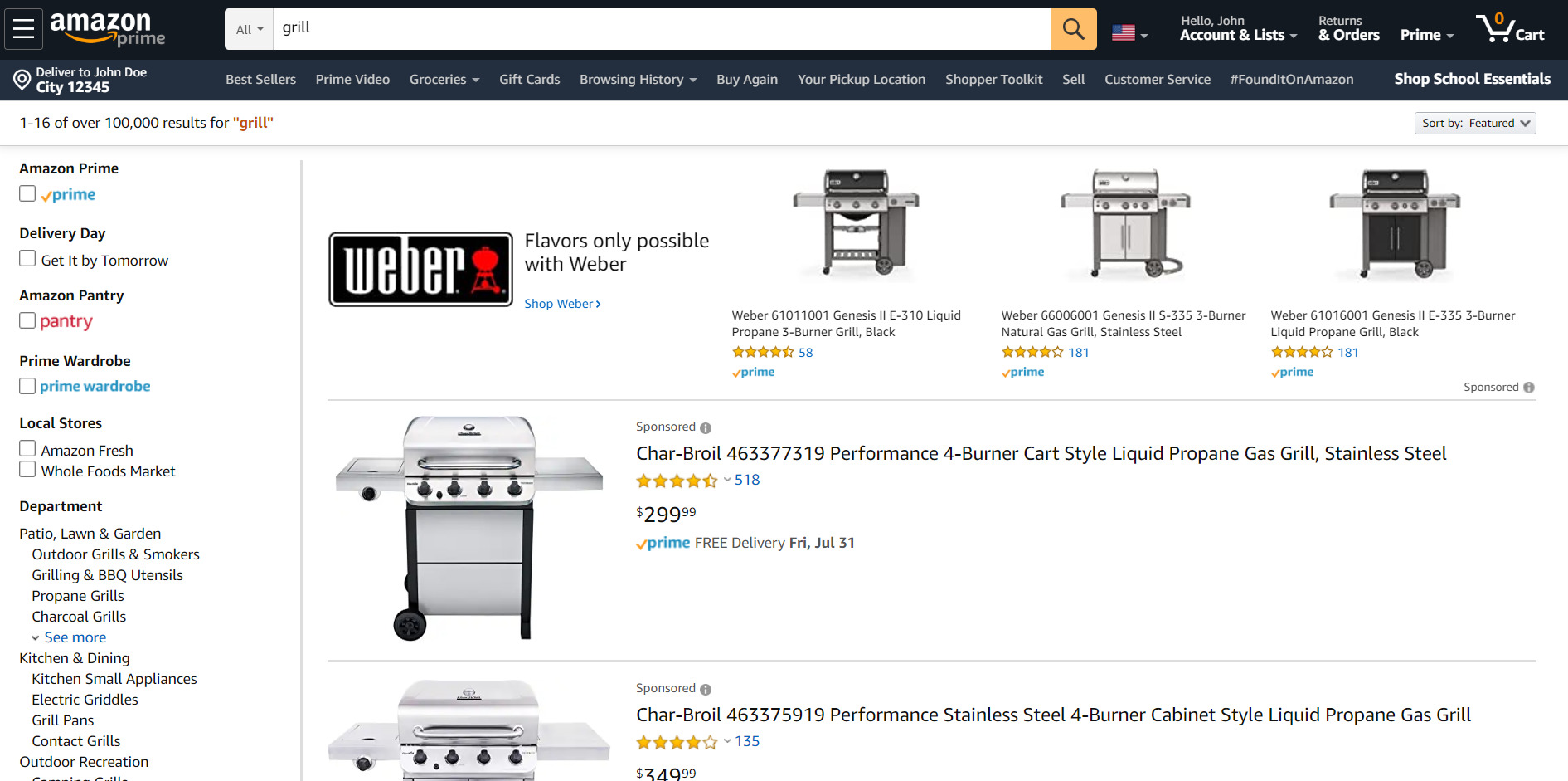 Grill search results when using Amazon. 