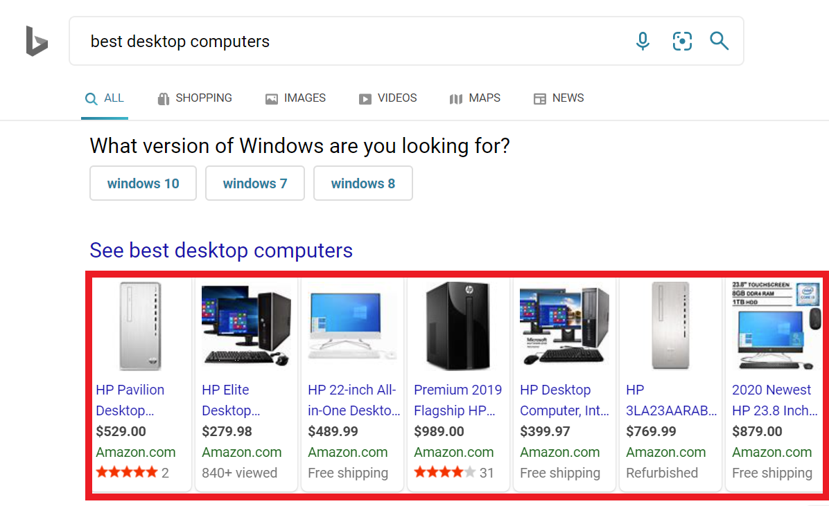 product ads on bing.