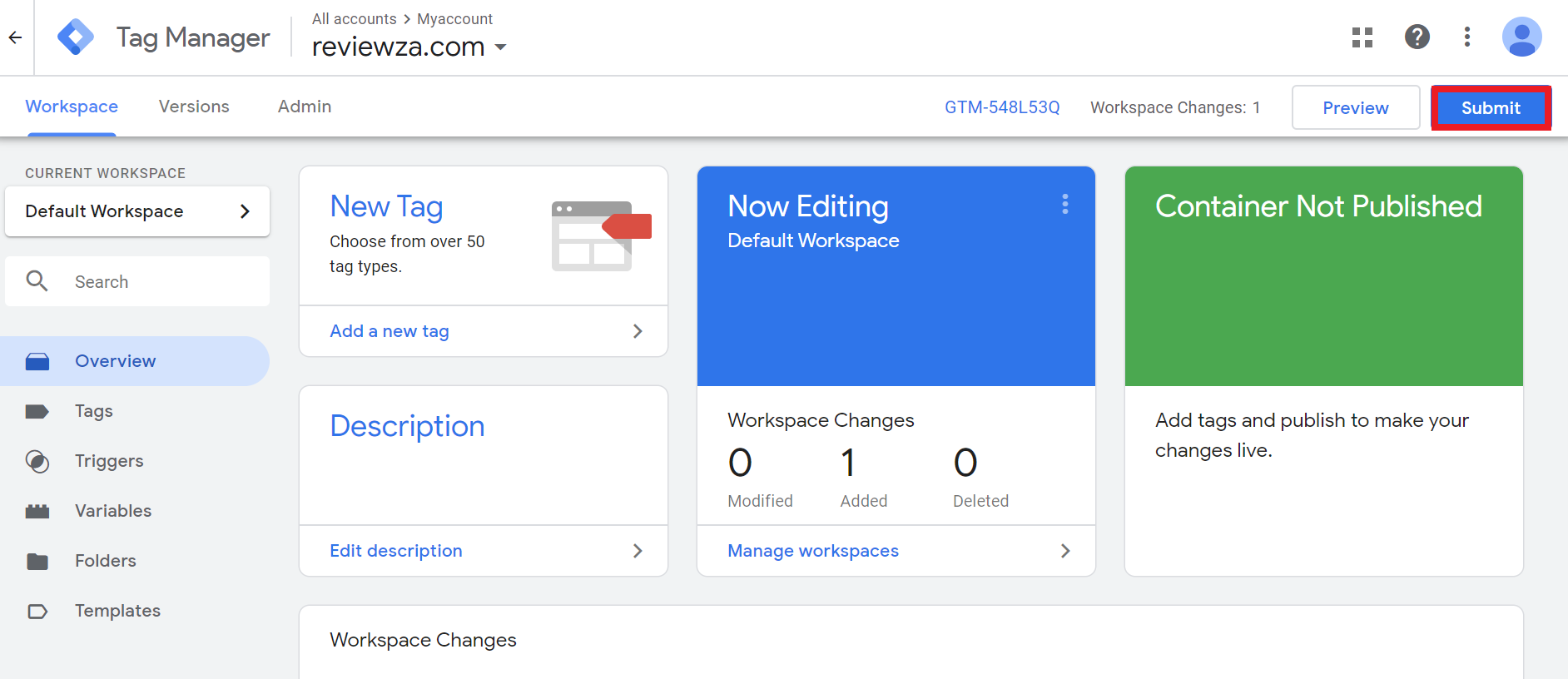 submitting tag changes in gtm.
