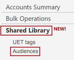 shared library in bing ads for remarketing.