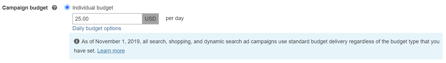 example of budget setting in microsoft ads.