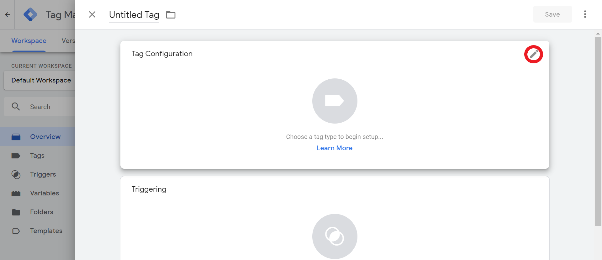 tag configuration in gtm.
