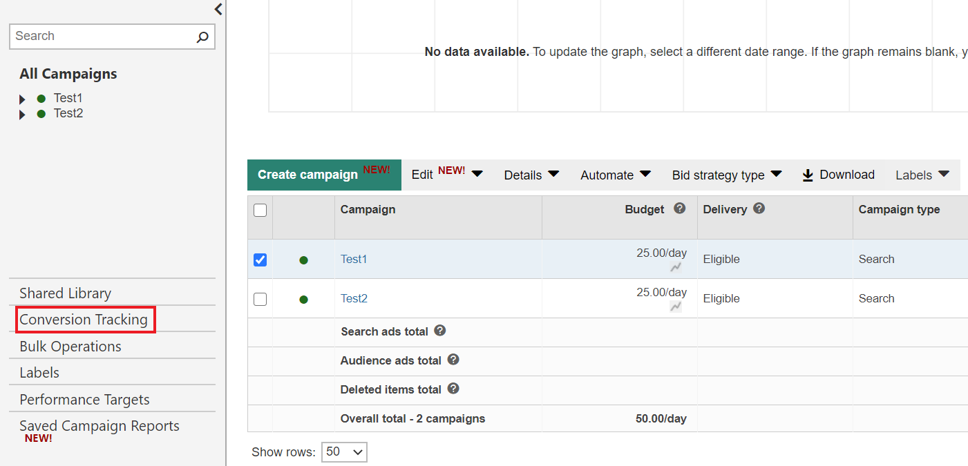 conversion tracking setup within bing ads.