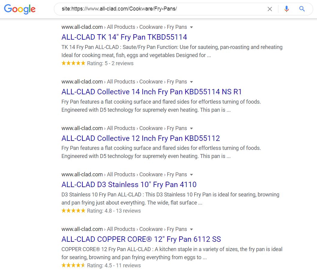 All-Clad cookware in Google search. 
