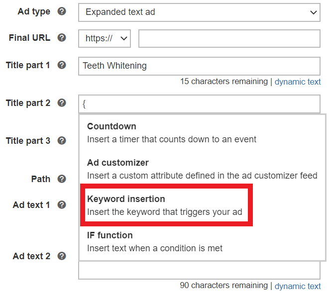 example of dynamic keyword insertion.