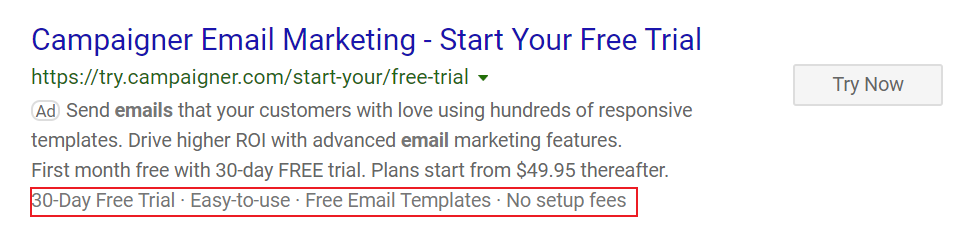 example of callout extensions on bing ads.