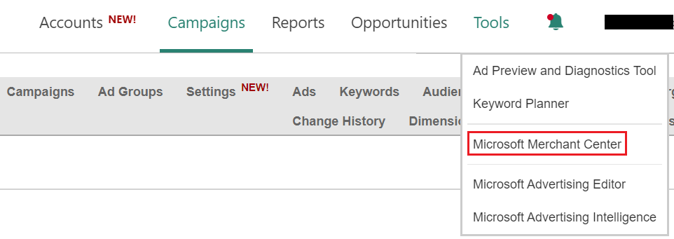 microsoft merchant center in bing ads.