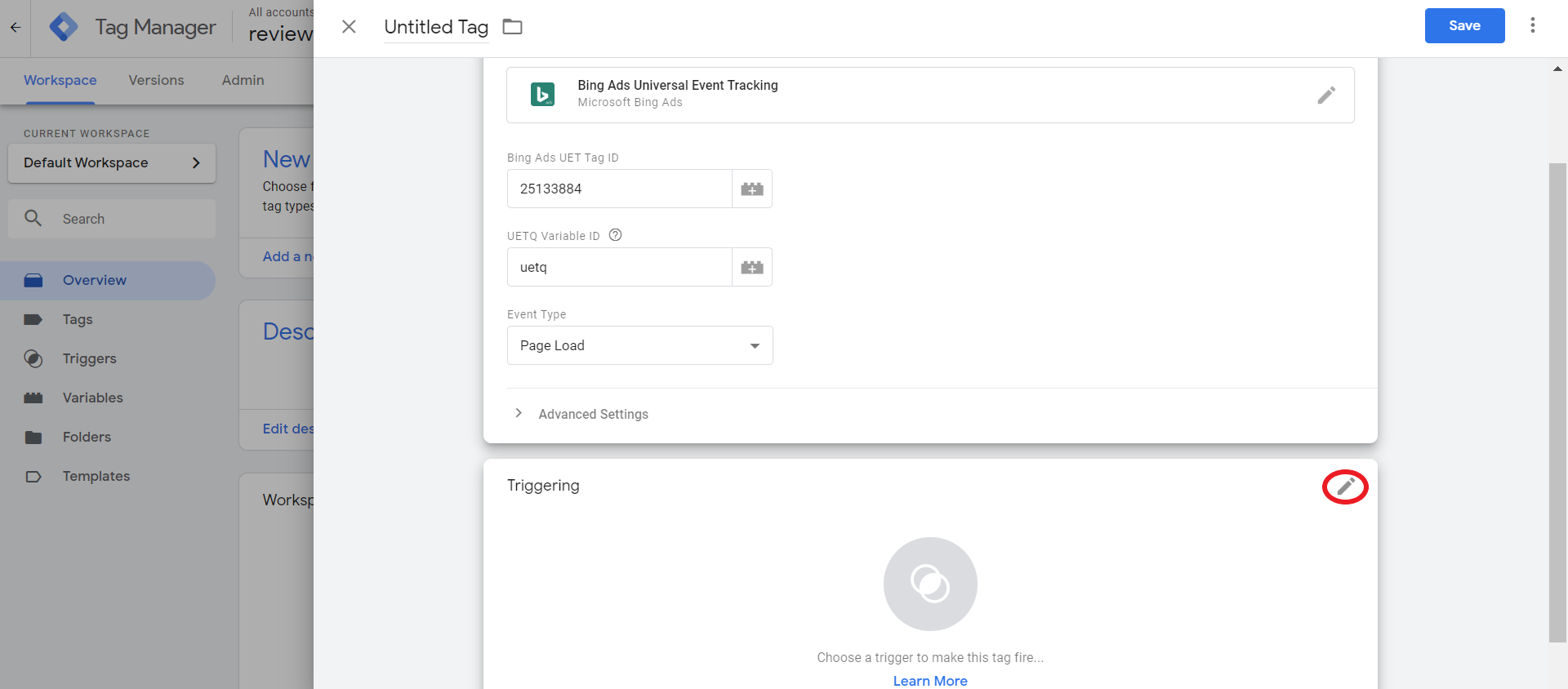 setting up triggering for microsoft ads tag.