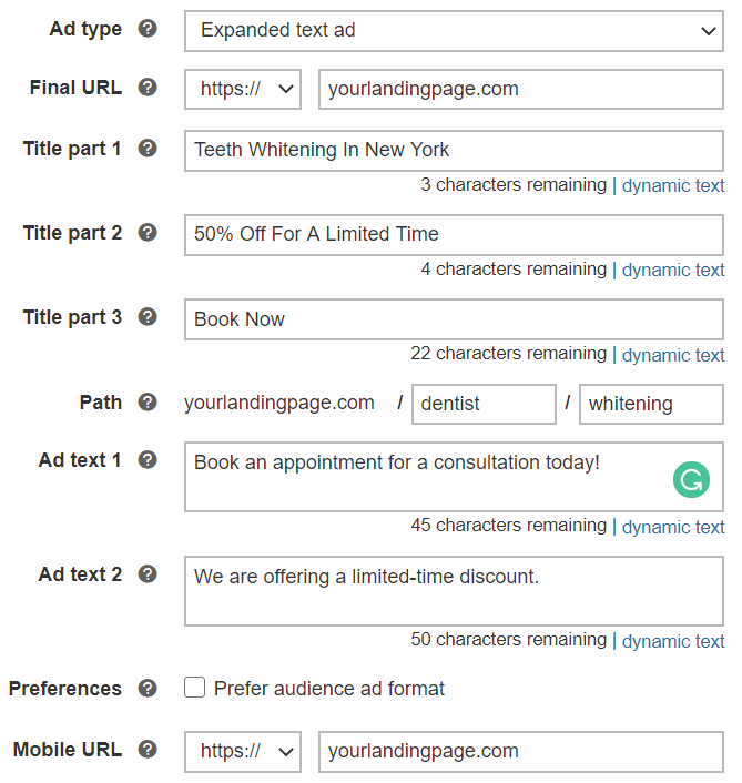 example of ad creation in microsoft ads.