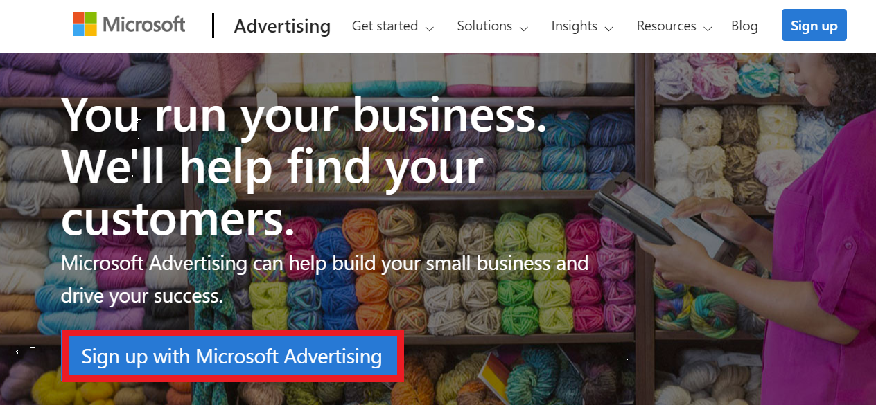 microsoft ads homepage.