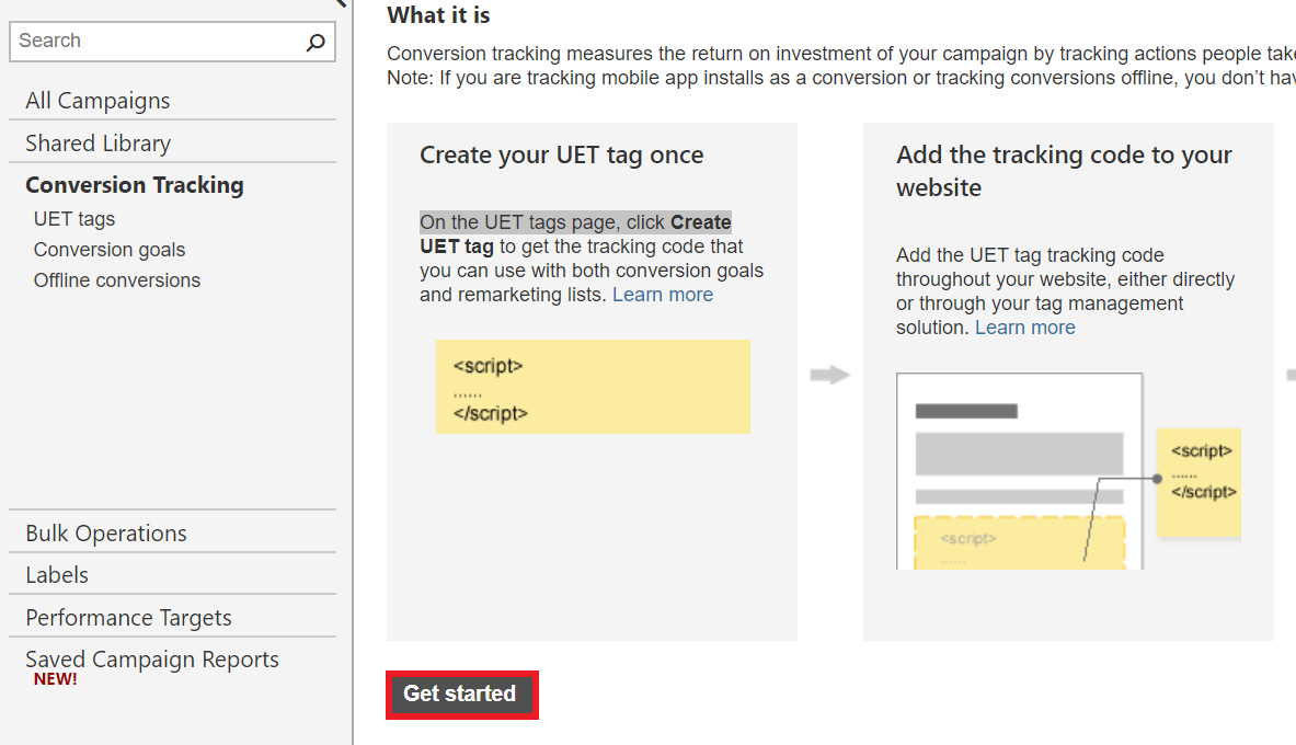 setting up uet tag with bing ads.