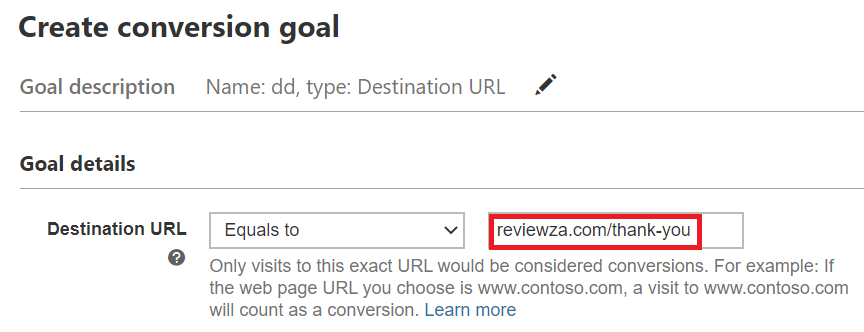 defining destination url in bing ads.