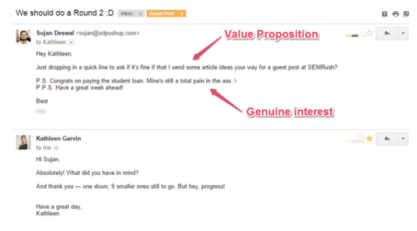 Email outreach - value proposition
