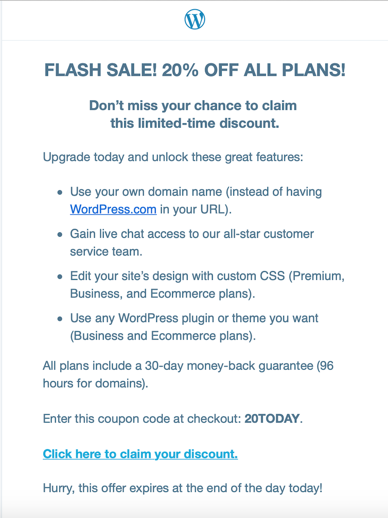 promotional email example flash sale wordpress
