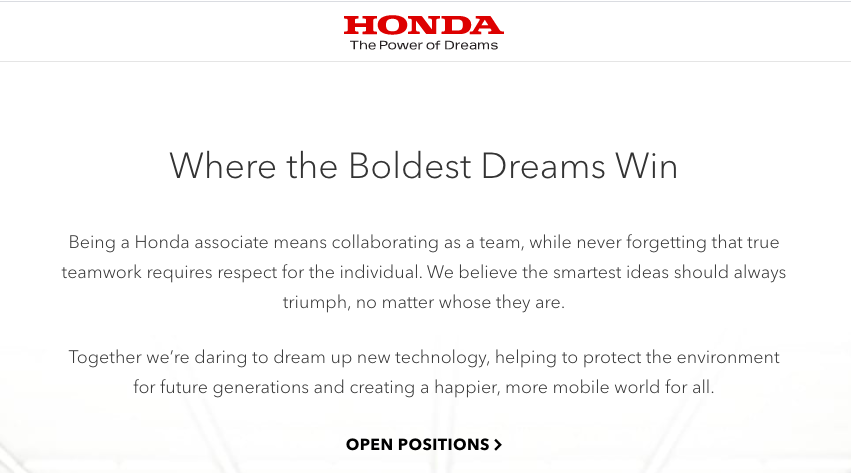 Honda employer brand value proposition