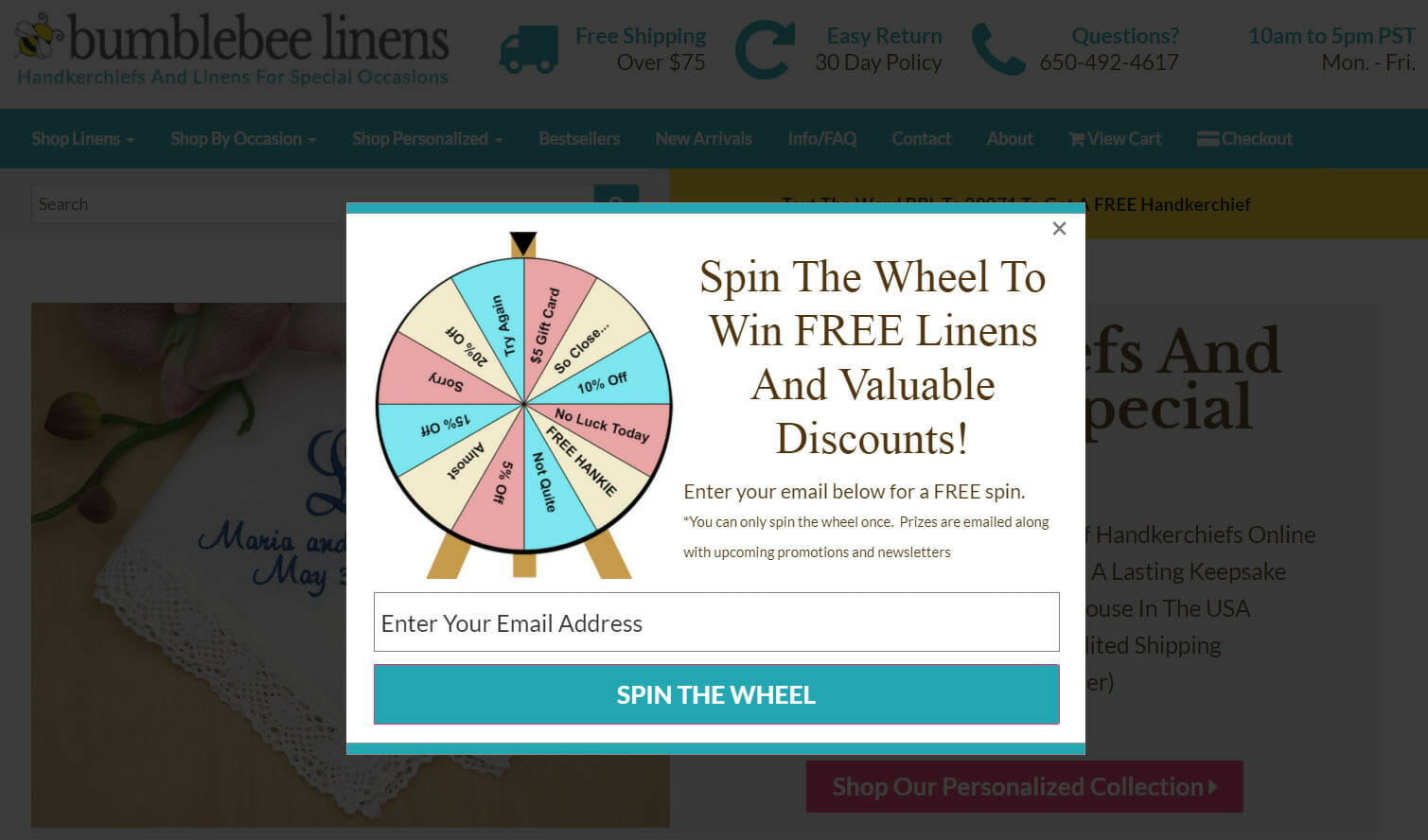Spin to win popup. 