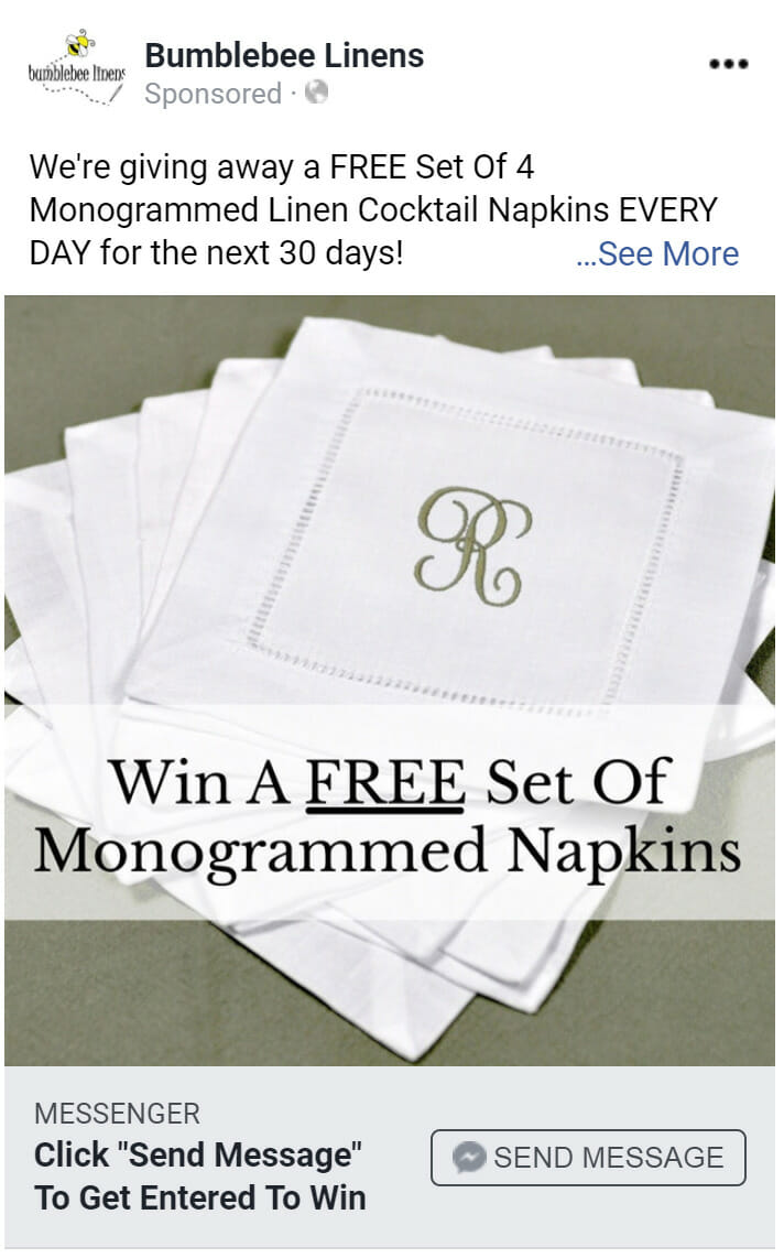 Free set of napkins ad. 