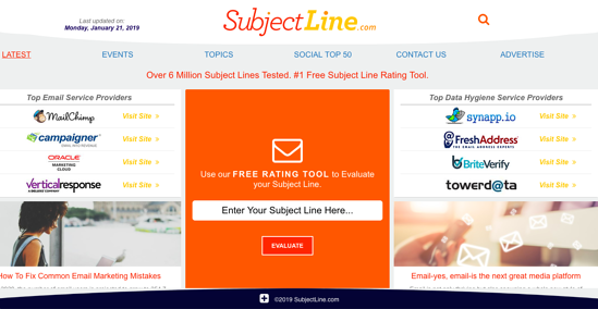 SubjectLine.com homepage
