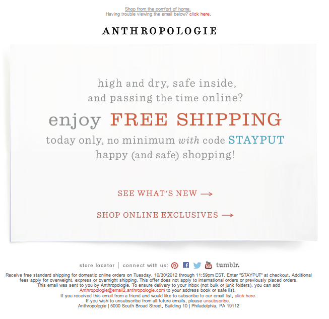 Email example from Anthropologie 