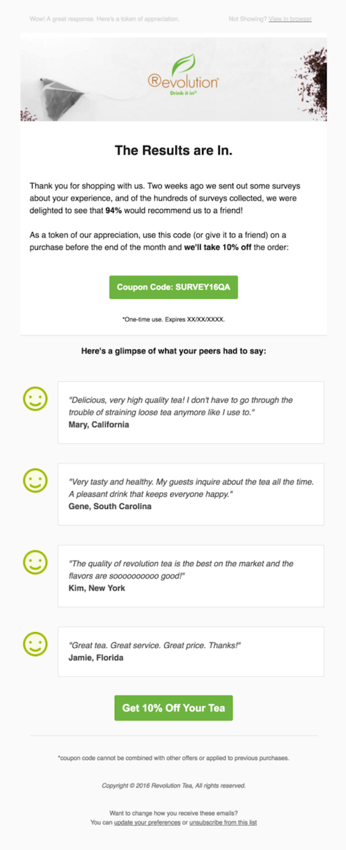 email marketing automation example feedback coupon evolution
