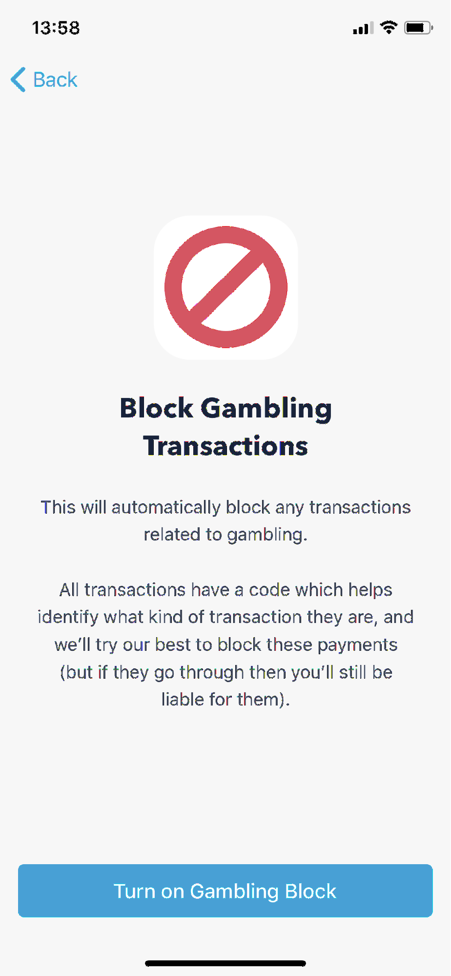 Block gambling transactions. 