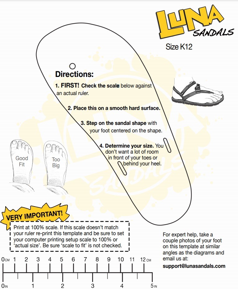 luna sandles creative size guide example printable