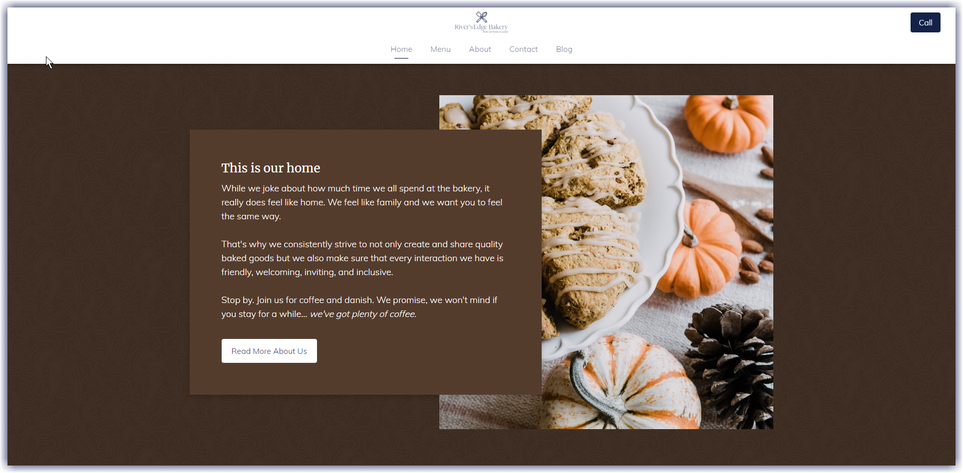 Example of a website page decorated for the fall with autumnal colors and imagery