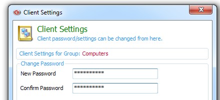 CurrentWare client settings console with the change password option shown.
