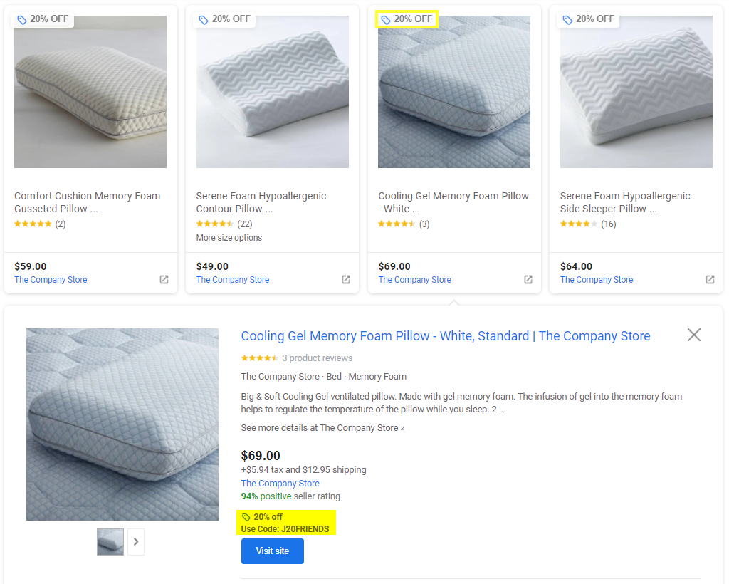 Example of Google Merchant Promotions in a Google Shopping product listing