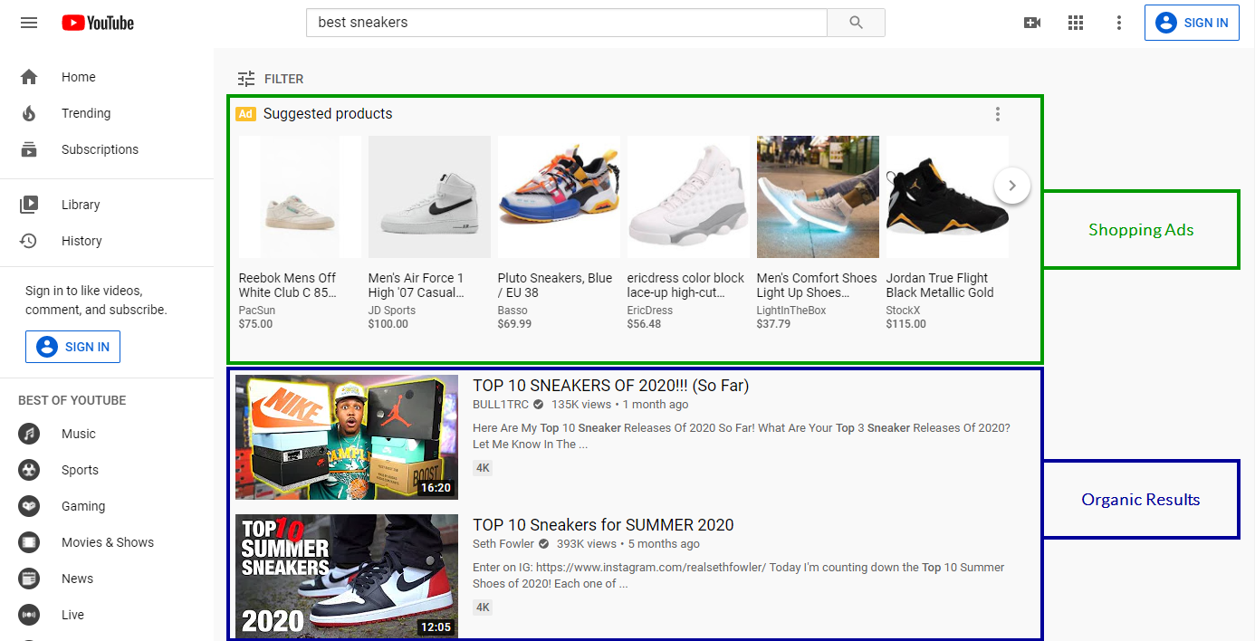 Google Shopping ads on YouTube