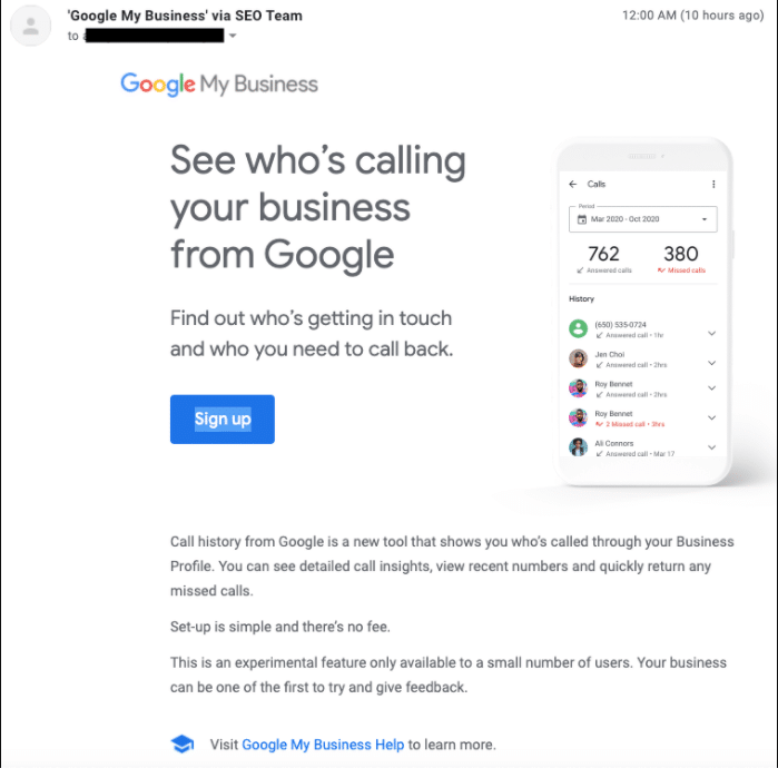 How to turn on Google My Business’s new call history feature.