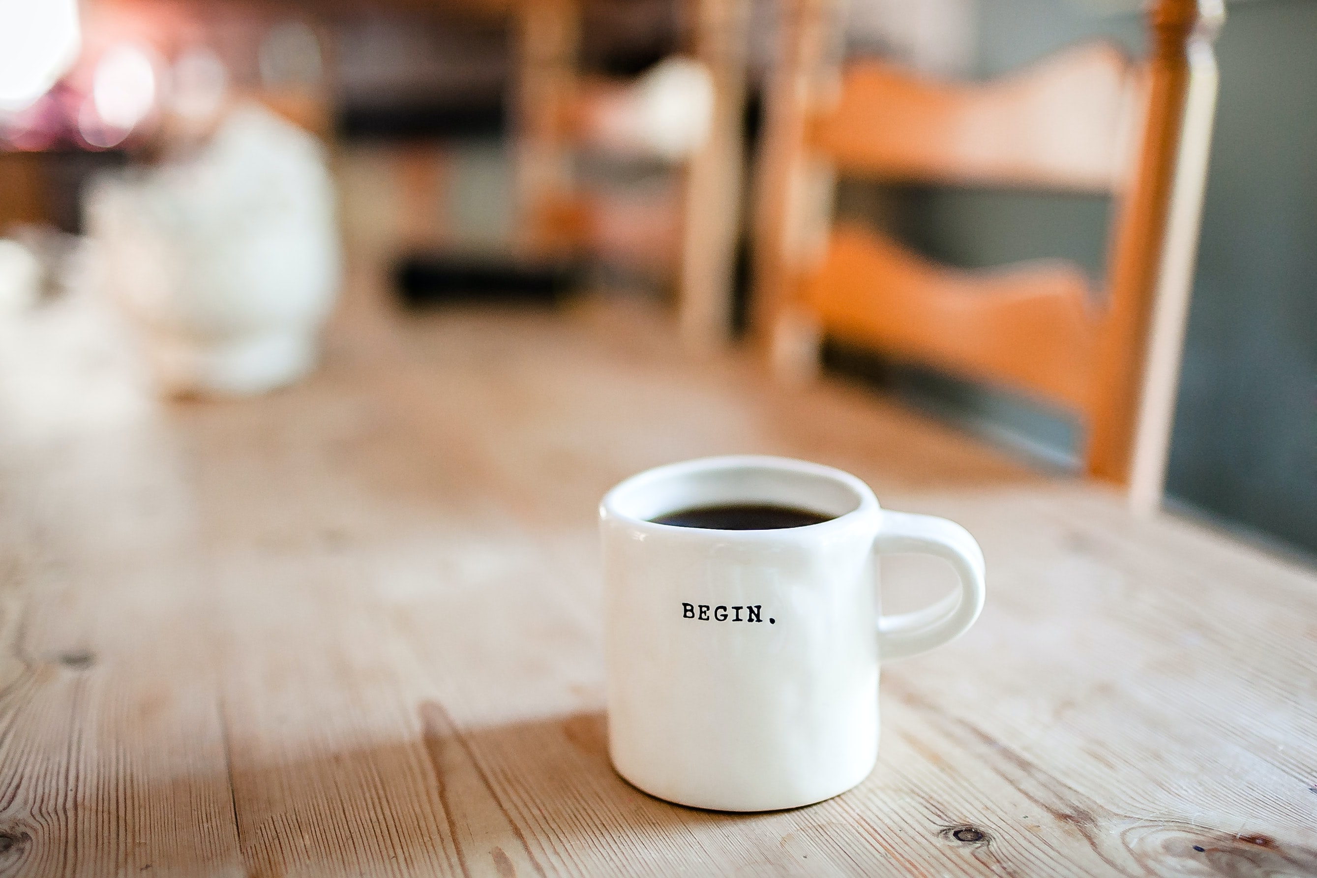Mug on table with "To start" above