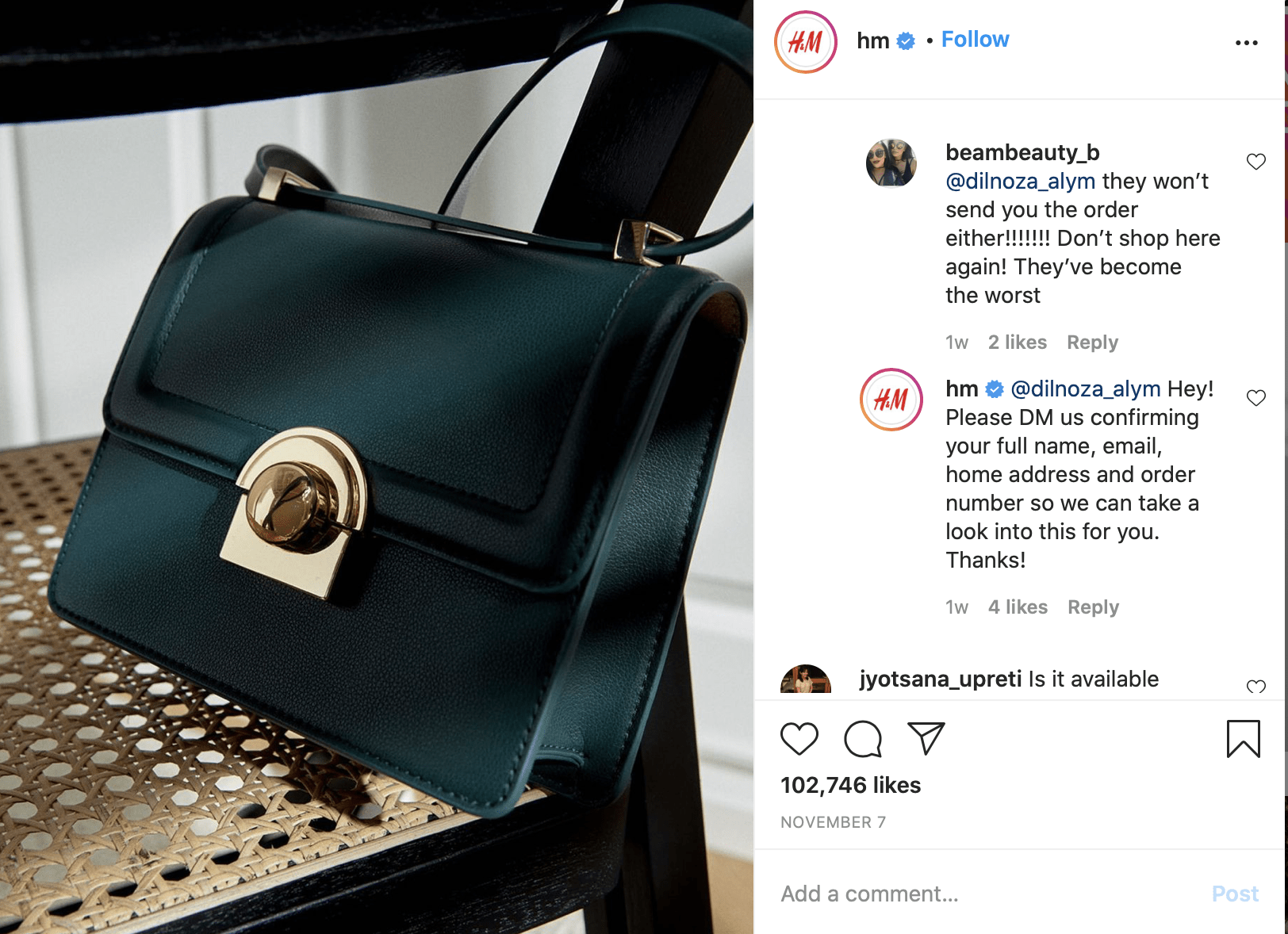 Another example of supporting customers on Instagram.