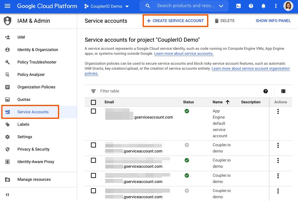 Service accounts, Google Cloud Platform.