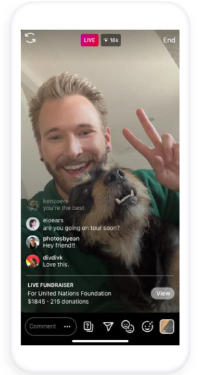 Instagram Fundraising using the live donation optoion