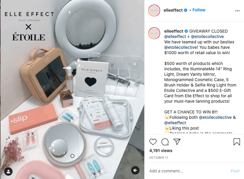 Brands co-running a giveaway on Instagram.