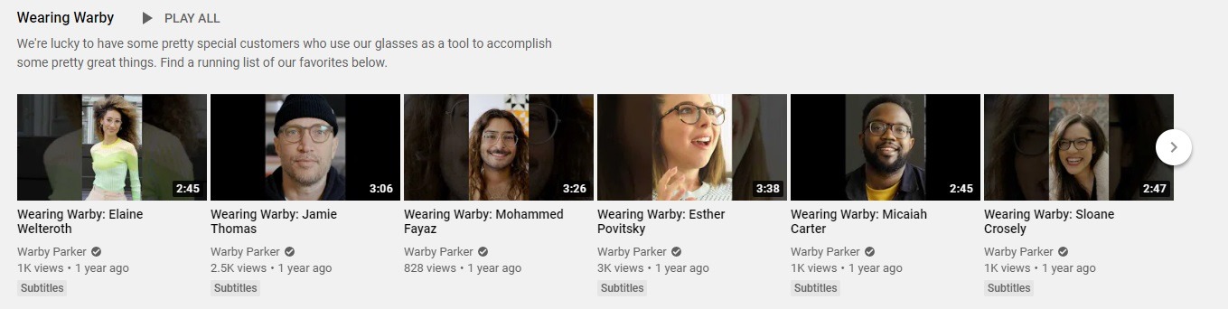 warby eCommerce youtube channel example