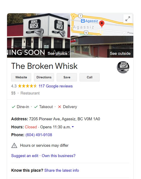 The Broken Whisk Google Reviews