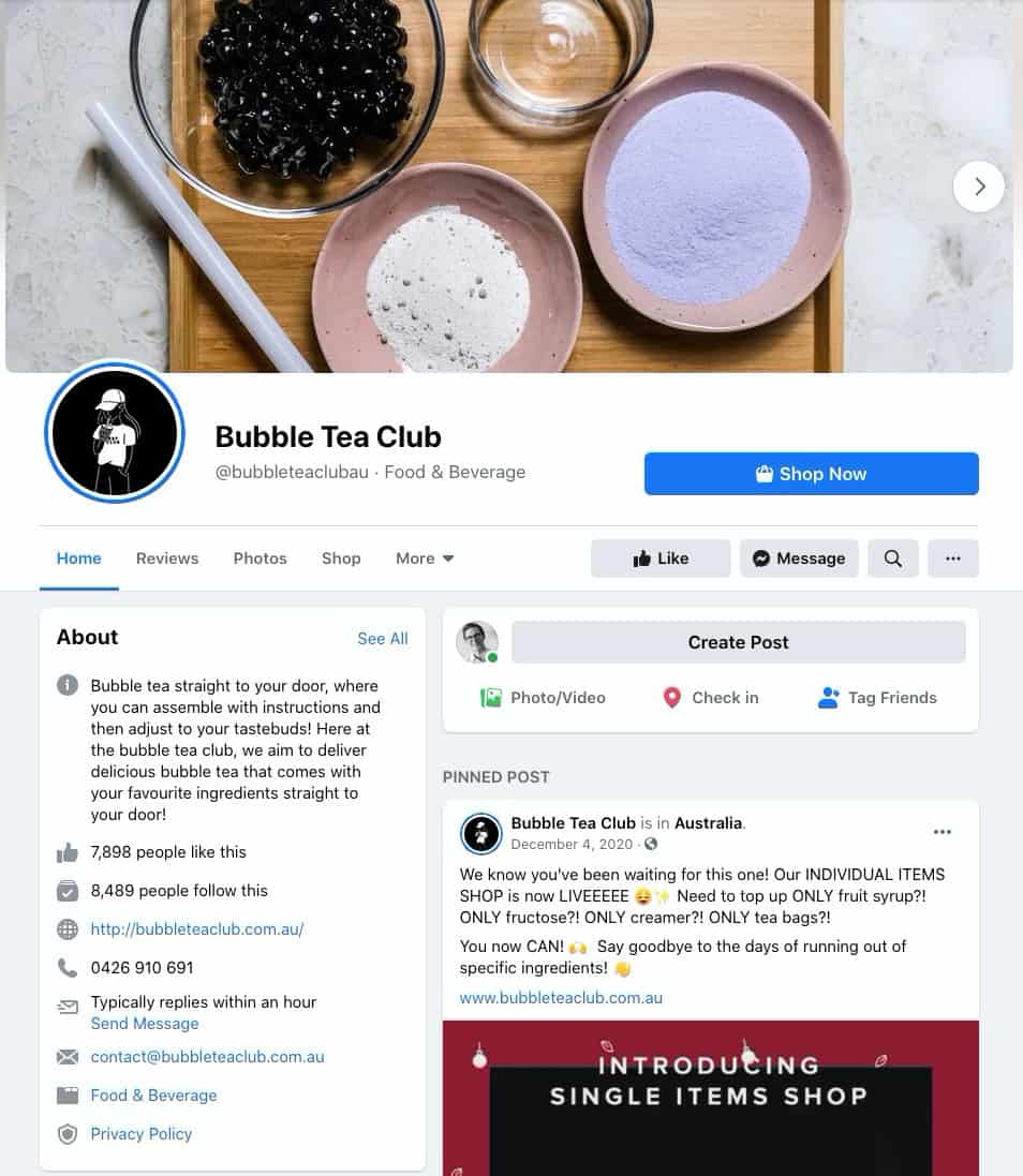 Facebook Page for Bubble Tea Club