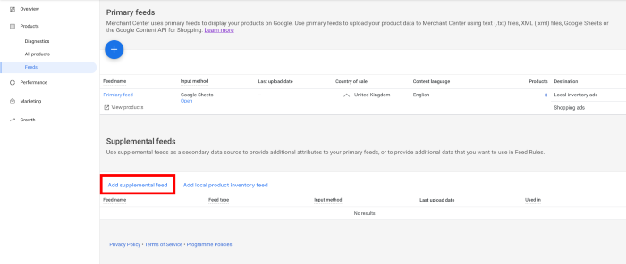 How to add a supplementary feed for custom labels in Google Shopping