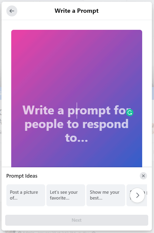 Creating a prompt in a Facebook Group