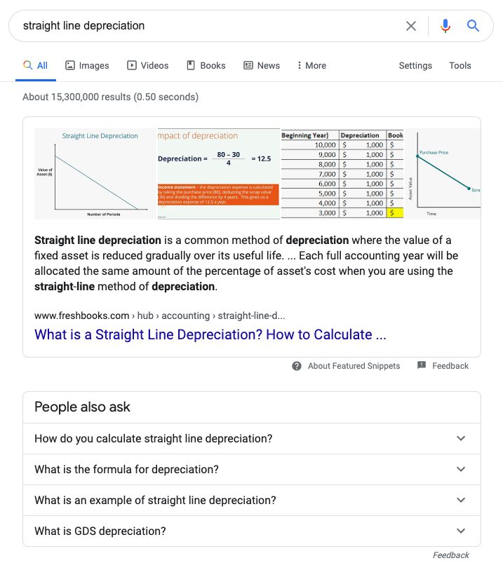 Straight line depreciation search. 