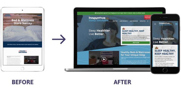 Before and after Innovative website on smaller screens