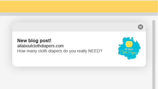 Example of AllAbout Cloth Diapers web push notification.