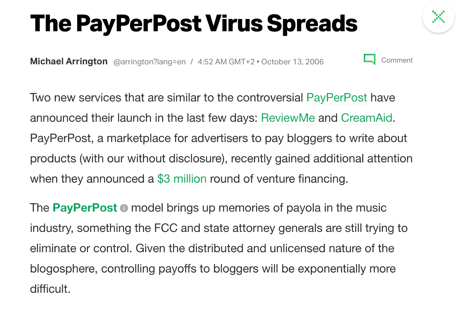 PayPerPost article snippet