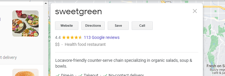 Sweetgreen used Google My Business Optimization to include a fun and punchy profile